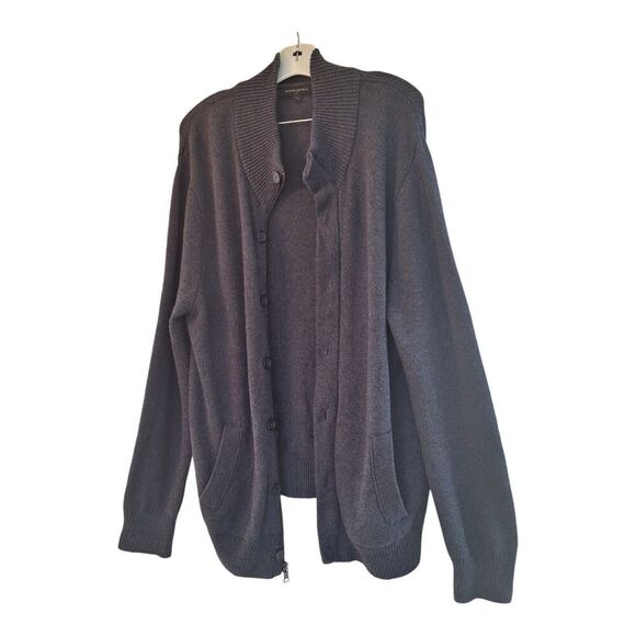 Banana Republic Zip Button Gray Cardigan Sweater Jacket Cotton Wool Academia L - Picture 2 of 16